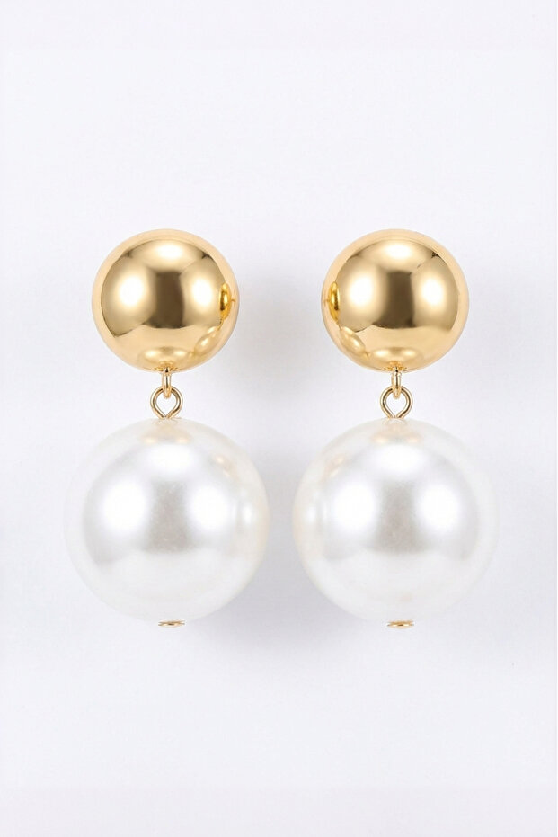 Women's Pearl Detailed White Color Ball Earrings