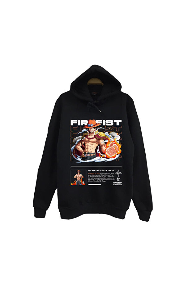 One Piece - Portgas D. Ace - Anime Printed Unisex 100% Cotton Black Hooded Sweatshirt