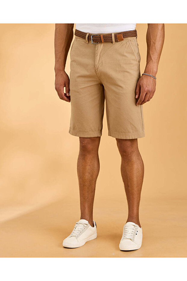 Men Beige Belted Chino Shorts