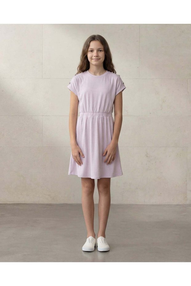 Senior Girls Mauve Short Sleeve Dress With Buttons
