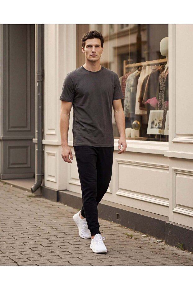 Men Grey Solid T-Shirt - 5