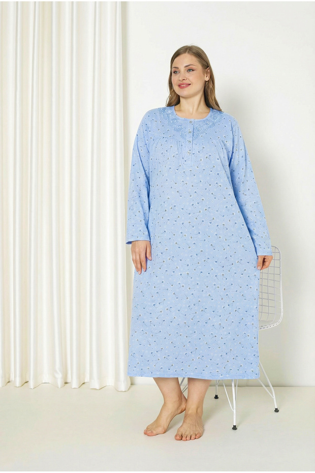 100% Cotton Seasonal Fabric Long Sleeve Plus Size Mother's Nightgown 585