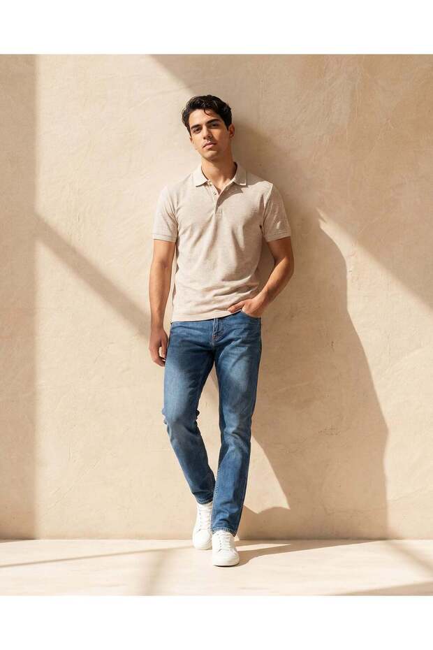 قميص بولو رجالي أساسي باللون البيج - 2