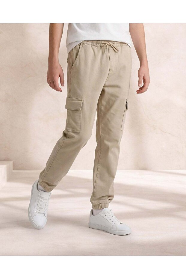 Senior Boys Olive Knit Denim Cargo Joggers