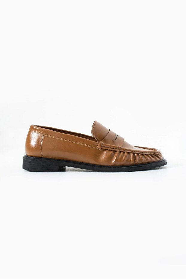 Women's Drawstring Tan Leather Loafer Casual Shoes Moccasin