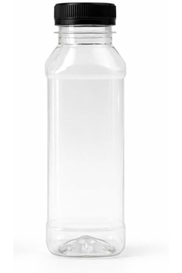 Premium 330ml Transparent Plastic Bottle with Black Screw Cap pack of 10