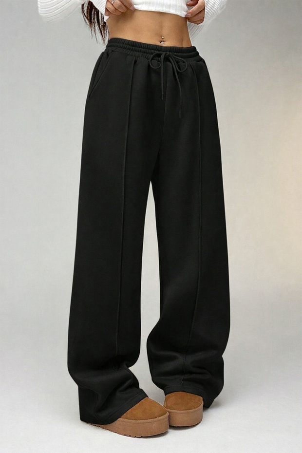 Black Striped Modal Premium Fabric High Waist Baggy Wide Leg Sweatpants