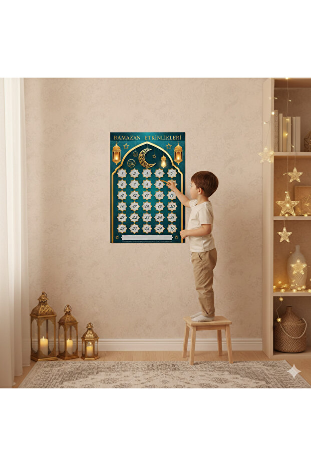 Ramadan Green Scratch-Off Calendar and Ramadan Month Event Calendar 47X33 cm