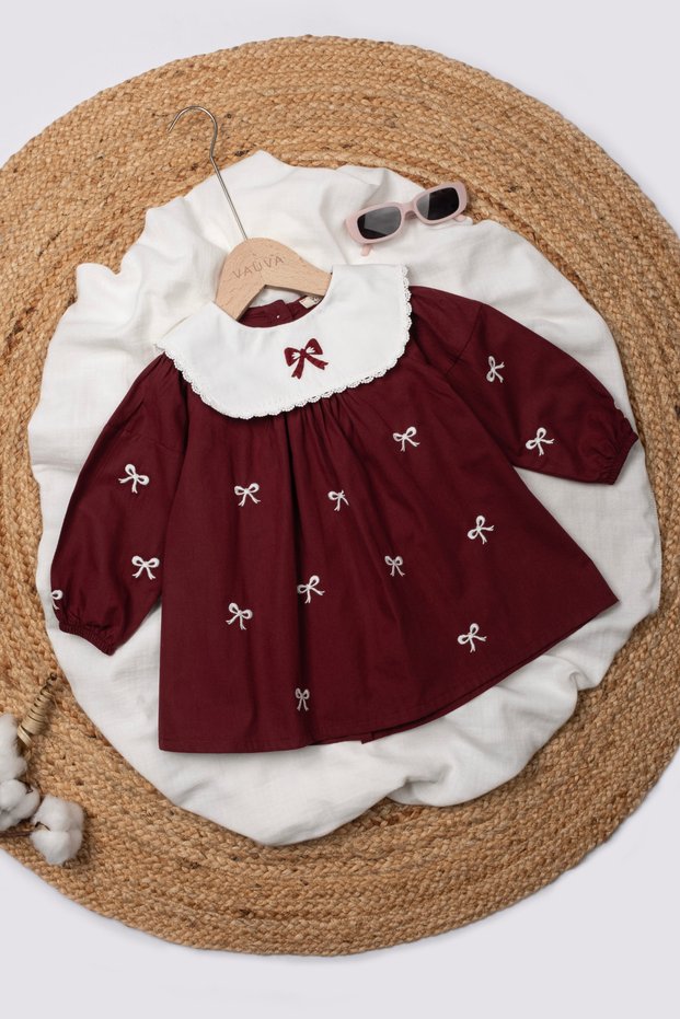 Embroidered Dress Baby Kids Embroidered Collar Detailed Holiday Dress