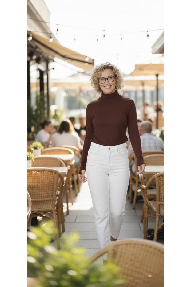Women's Fingerless Body Fingerless Turtleneck Sweater Super Quality Turtleneck Brown