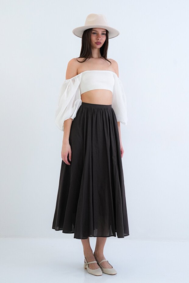 Fusta midi cu buzunare elastice - 2