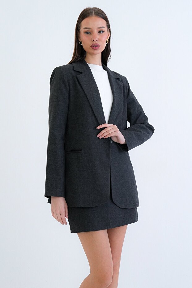Single Button Blazer Jacket - 2