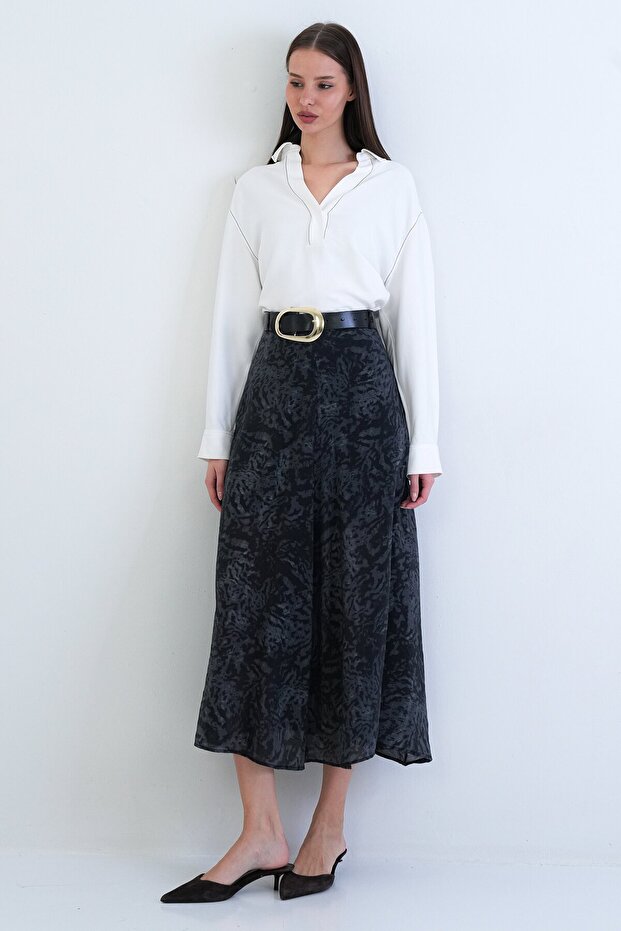 Belted Patterned Skirt - 2