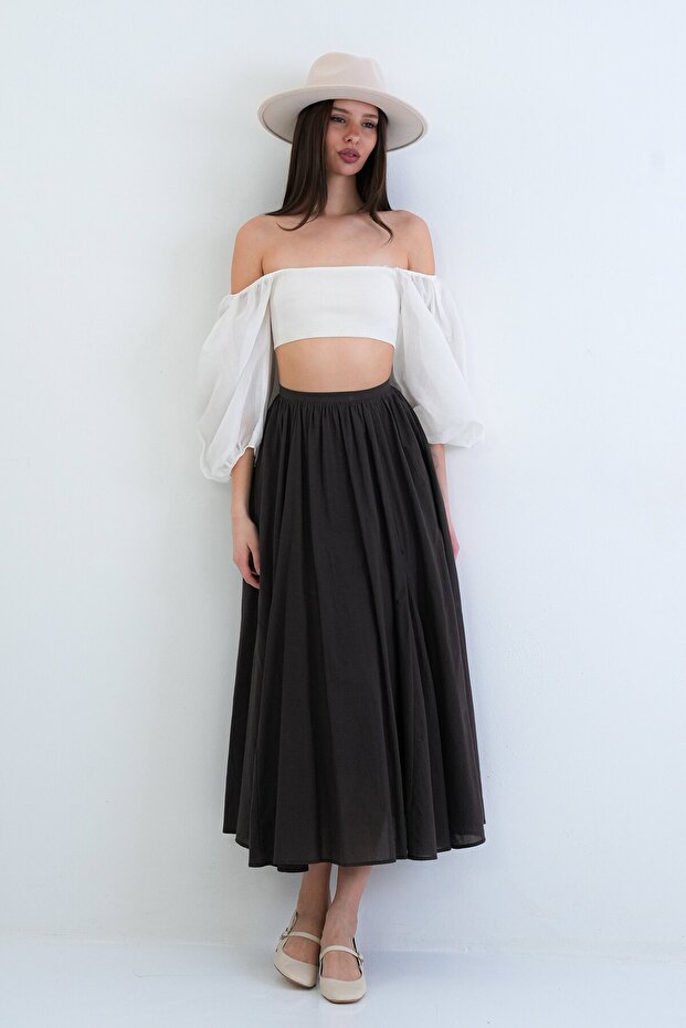 Fusta midi cu buzunare elastice - 4