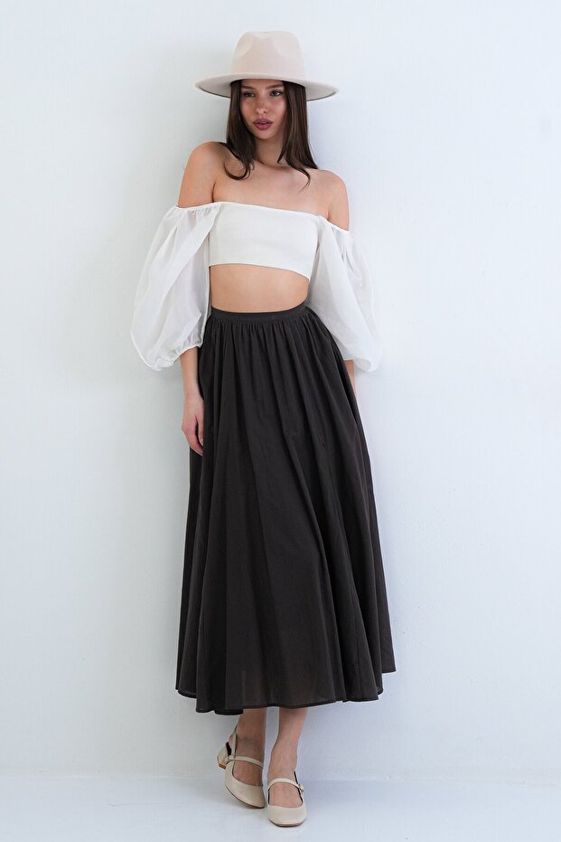 Fusta midi cu buzunare elastice - 3