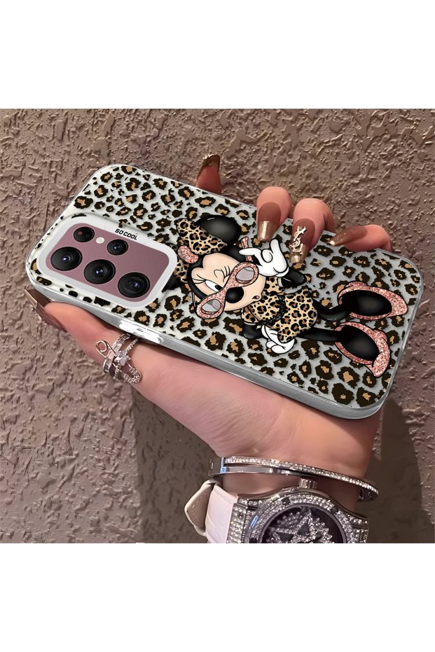 Silicone Edge Hard Back Phone Case Compatible with Samsung Galaxy S22 Ultra Minnie Patterned