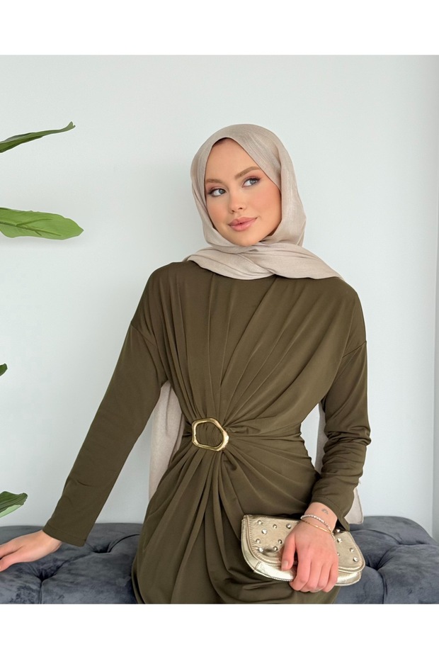 Şık Tokalı Sandy Elbise - 2