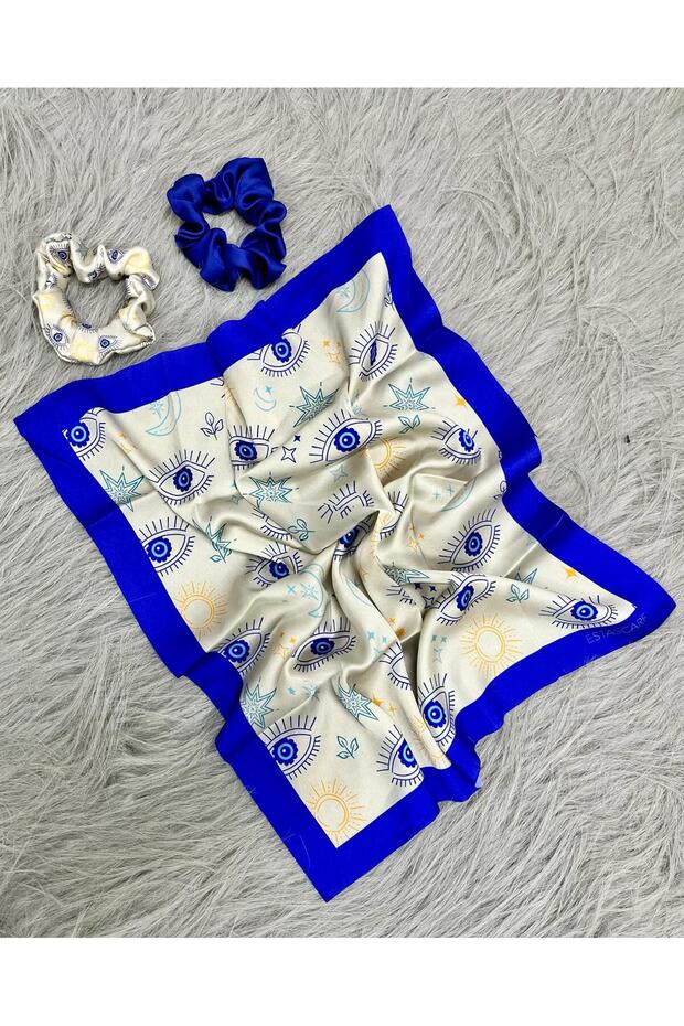 Women's Digital Printed Eyelet Scarf & Bagel Buckle Set – 1 Scarf (48×48 cm) + 2 Bagel Buckles
