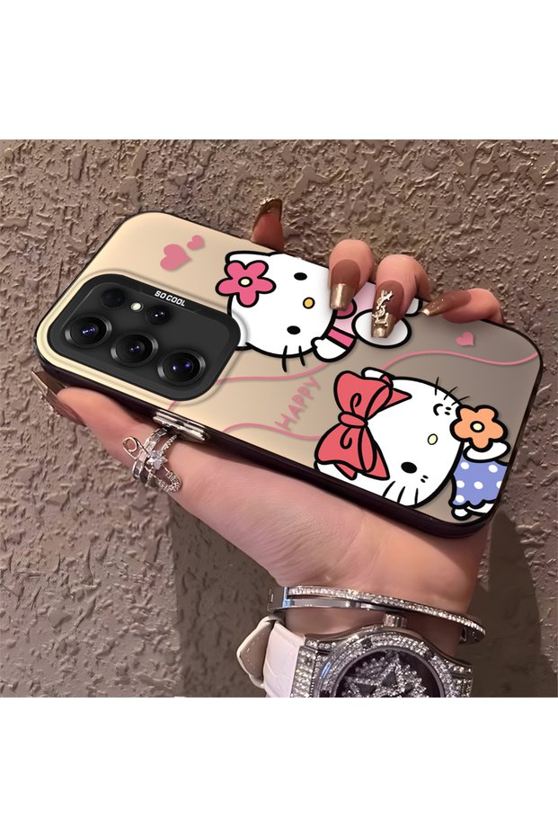 Silicone Edge Hard Back Phone Case Kitty Pattern Compatible with Samsung Galaxy S25 Ultra