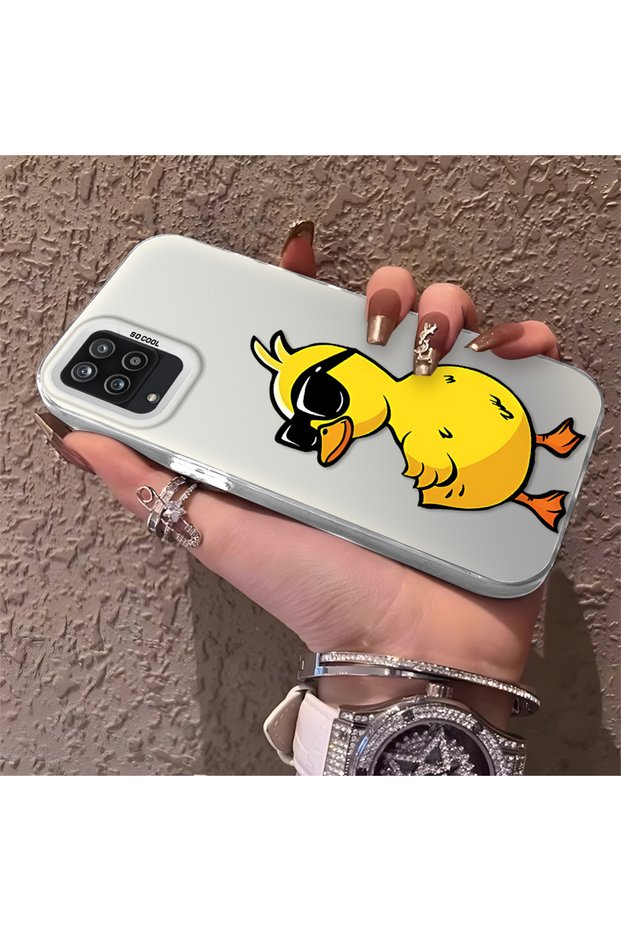 Silicone Edge Hard Back Phone Case Compatible with Samsung Galaxy A12 Duck Pattern