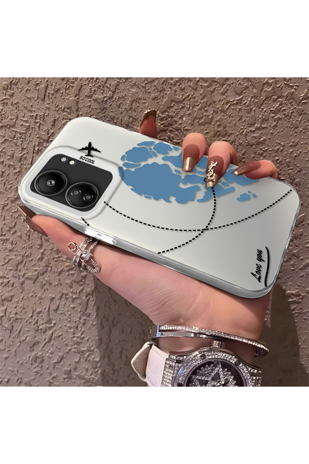 Silicone Edge Hard Back Phone Case Compatible with Poco C65 Flight Pattern