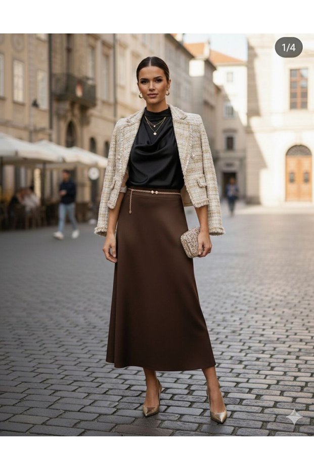 Women's Winter Nubuck Fabric Long Skirt with Elastic Waist, Length 95 cm