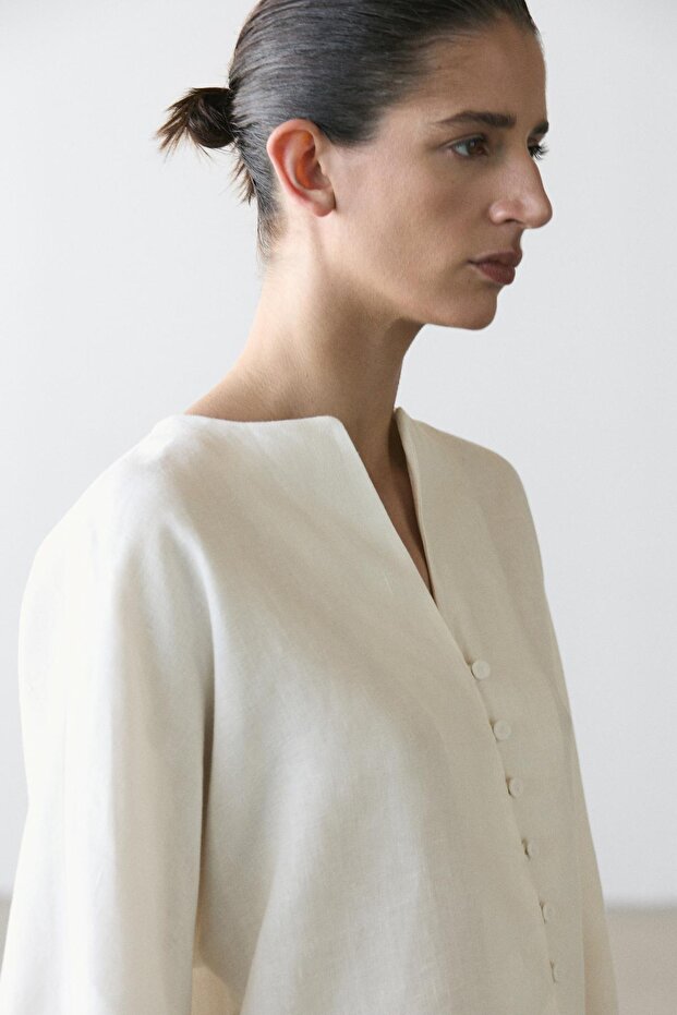 Düğmeli keten ceket - 4