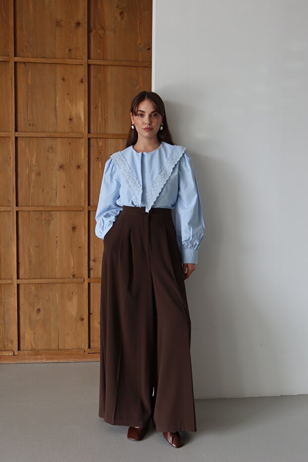 Poplin gömlek dantelli şallı - 2