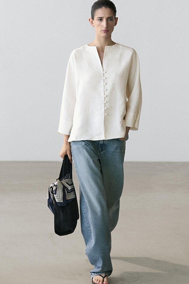 Düğmeli keten ceket - 3