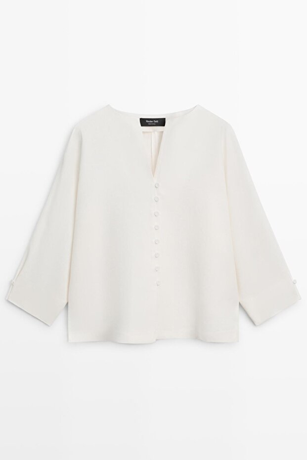 Düğmeli keten ceket - 5