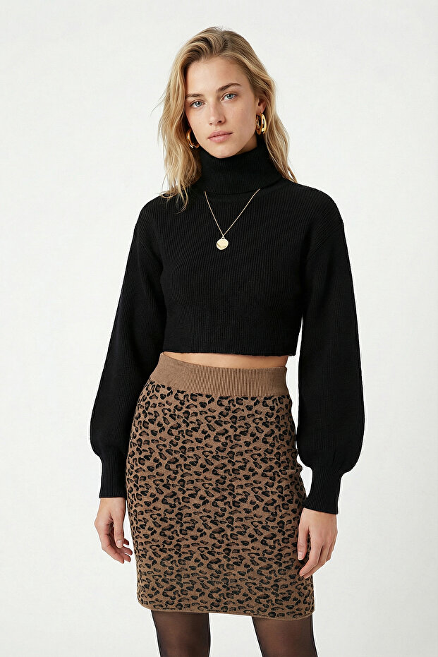 Kadın Glenn Leopar Triko Kısa Etek - 4