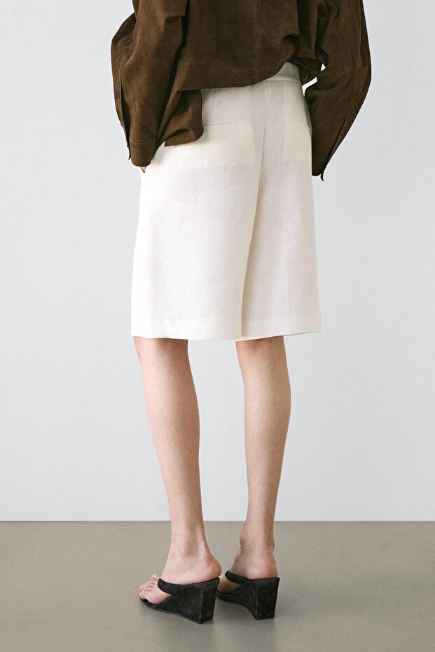 Uzun keten bermuda şort - 4