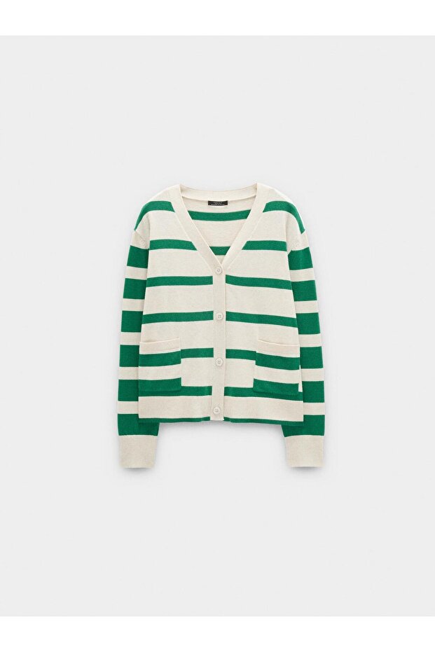 Kadın Çizgili Örme Hırka - 5