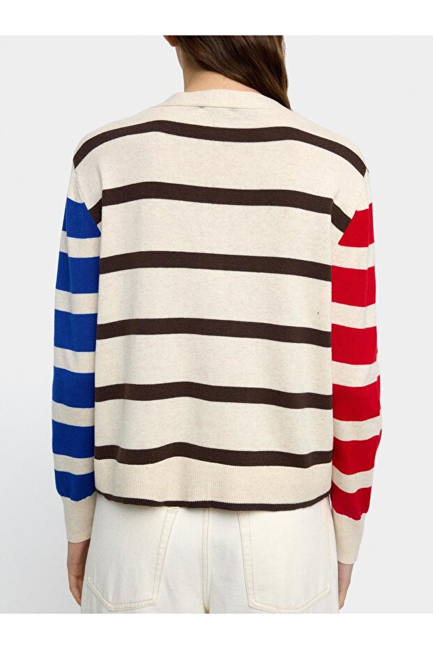 Kadın Çizgili Örme Hırka - 4