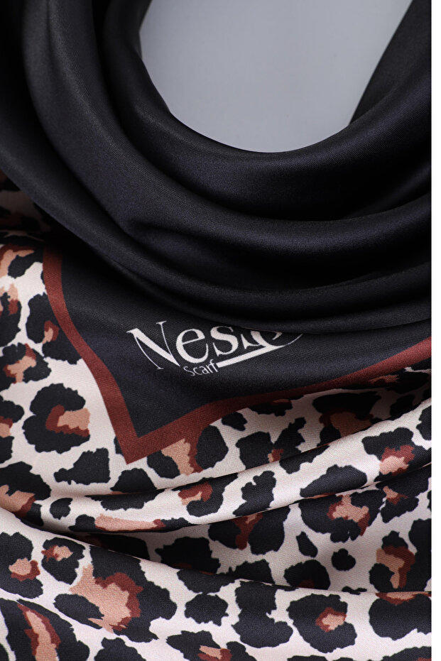 Leopard Patterned Imported Silk Satin Scarf - 4