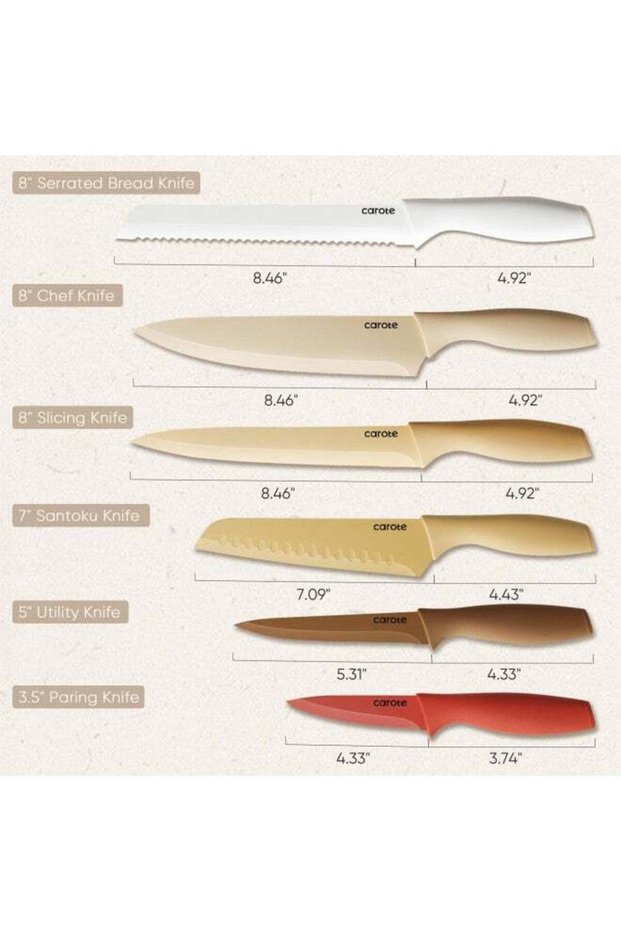 12 Pieces Kitchen Knife Set, Stainless Steel Knife Set With Nonstick Ceramic Coating, Dishwas