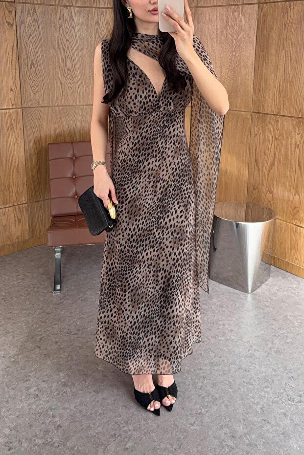 Rochie leopard cu eșarfă - 7