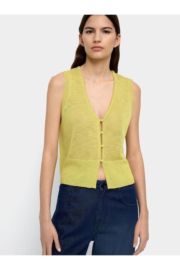 Kadın Düğmeli Örme Yelek - 1