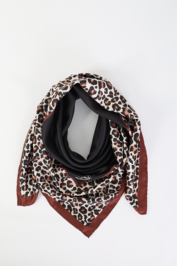 Leopard Patterned Imported Silk Satin Scarf - 2