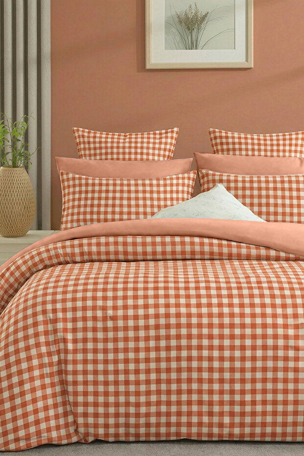 Kremit Pöti Square Patterned Double-Sided Duvet Cover Set with Elastic Sheets