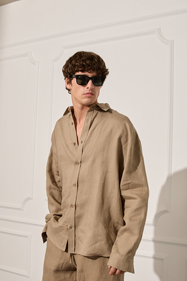 %100 Keten Basic Gömlek - 2