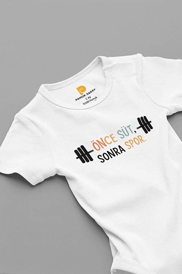 100% Organic before Milk after Sport Printed Short Sleeve Snap Fastener Baby Bodysuit
