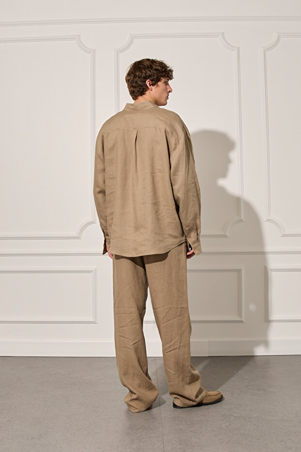 %100 Keten Basic Gömlek - 4