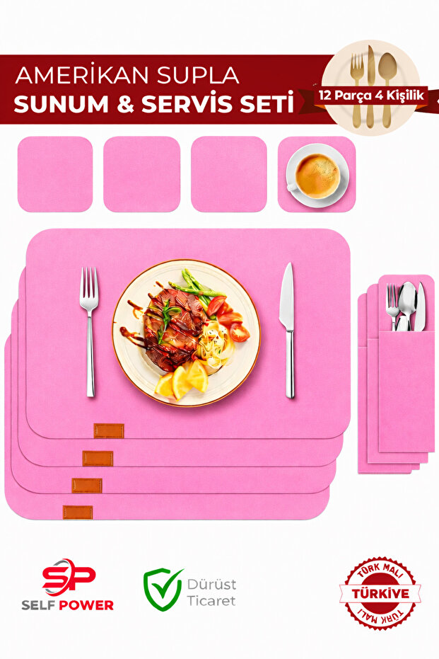 12 Piece 4-Person Pink Stylish Design American Supla Presentation & Service Set