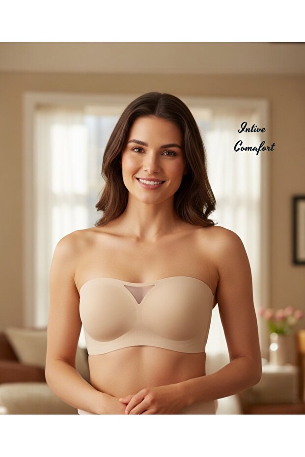 Intive Laser Cut Seamless Premium Quality Strapless Bra with Transparent Front Detail and Clasp