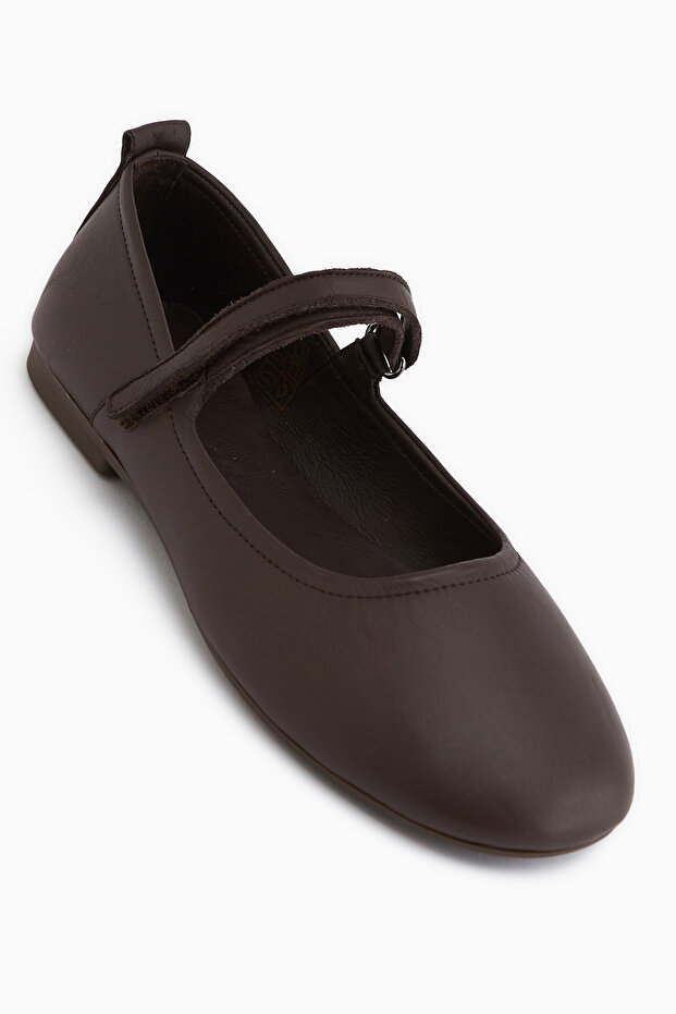 Sally Genuine Leather Brown Strappy Women's Ballerinas