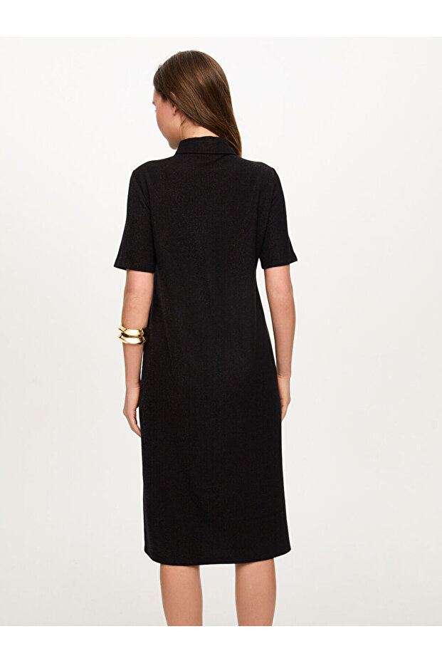 Gold Düğmeli Simli Örme Elbise S26ELB008 - 5