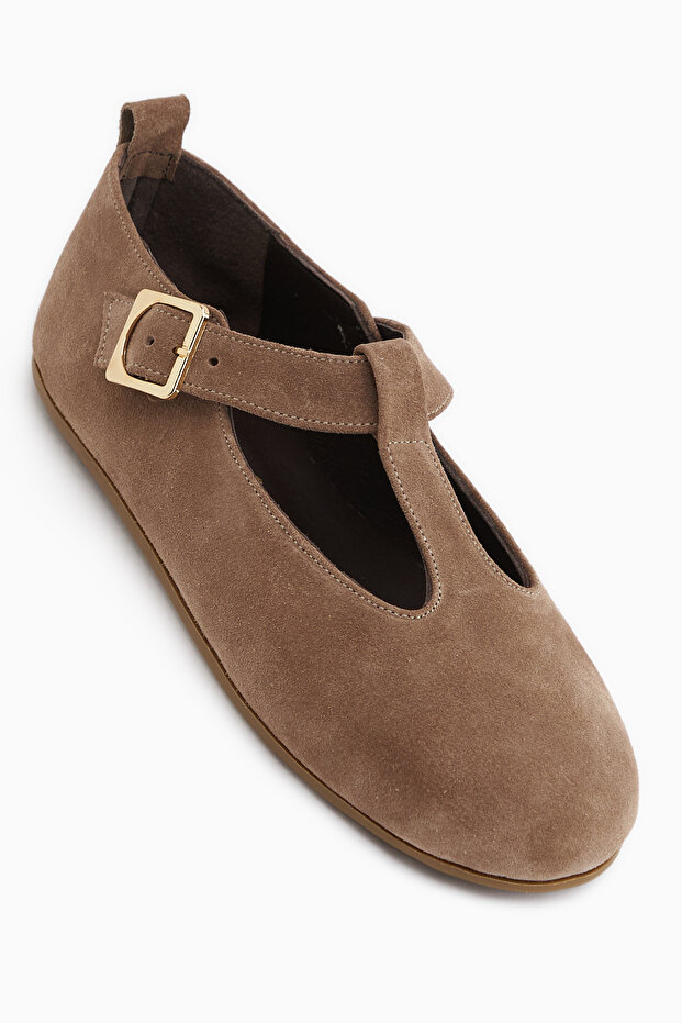 Danni Genuine Leather Mink Suede Belted Women's Ballerinas