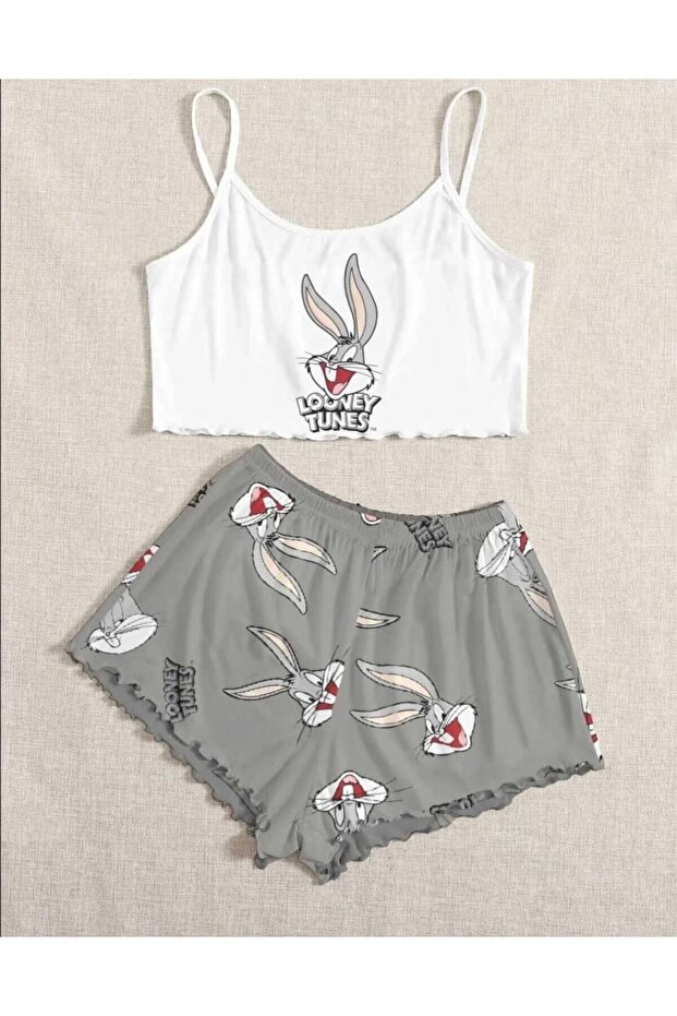 طقم بيجامة شورت بحمالات من نوع Bunny Supersoft Basic Single Jersey