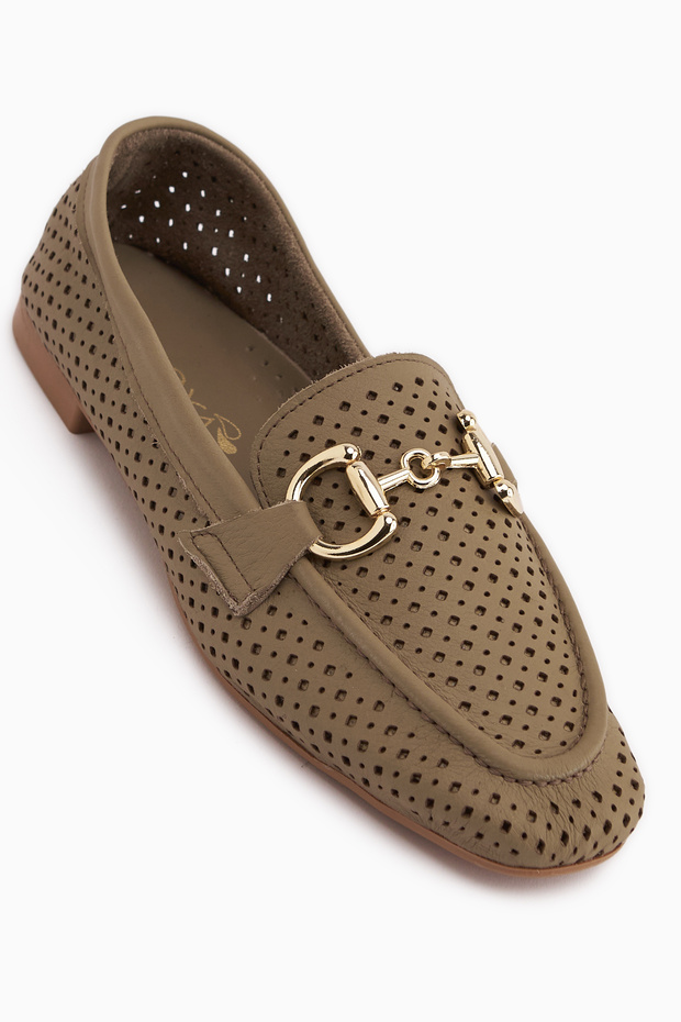 Rian Genuine Leather Beige Buckle Women's Ballerinas